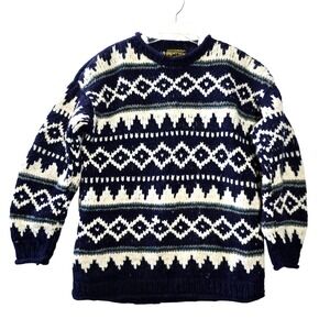 Rey Wear Ecuador Mens Vintage Hand Knit Wool Sweater Ecuador Nordic Fair Isle